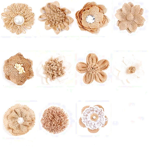 VstarOne 11 PCS Handmade Natural Burlap Flowers,11 Styles Handmade Rustic Flower for DIY Handmade Crafts, Home Embellishment, Wedding, Christmas, Party Decoration