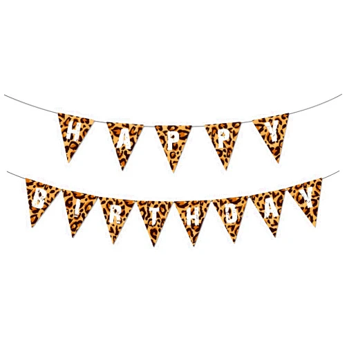BHNACIER Leopard Birthday Banner Cheetah Happy Birthday Banner Leopard Print Happys Birthdays Party Banners Cheetah Party Decorations Pennant Banners for Animal Safari Partys Supplies Decorations