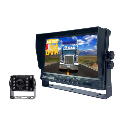 ZhanHongXiang 1080P RV Backup Camera Wired System,9 inch AHD 2-Split DVR Monitor Waterproof 8LED IR Night Vision Reverse Rear View Mirror Camera 12V-24V for Semi Bus Truck Trailer Camper