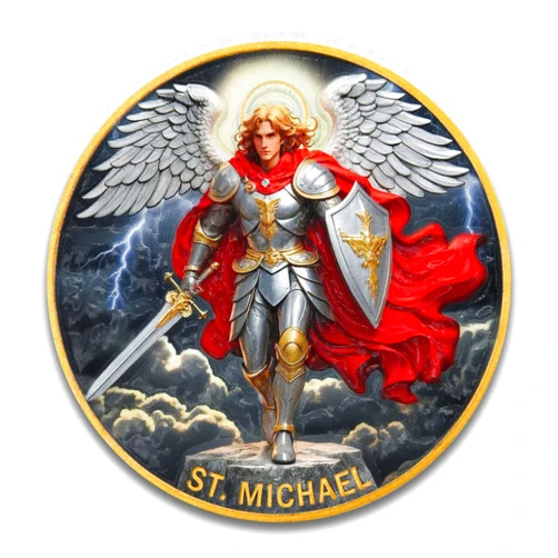 VITOLEO Saint Michael The Archangel Inspirational Piece with Prayer - for Spiritual Strength & Protection,Christian Challenge Coin,Gift for Catholic Men - Clear Case Included (Single Coin)