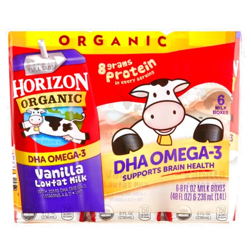 Horizon Organic DHA Omega-3 Vanilla Lowfat Milk, 8 fl oz, 6 count (Pack of 3)
