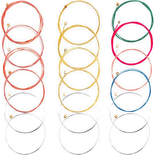 Bememo 3 Sets of 6 Guitar Strings Replacement Steel String for Acoustic Guitar (1 Brass Set, 1 Copper Set and 1 Multicolor Set)