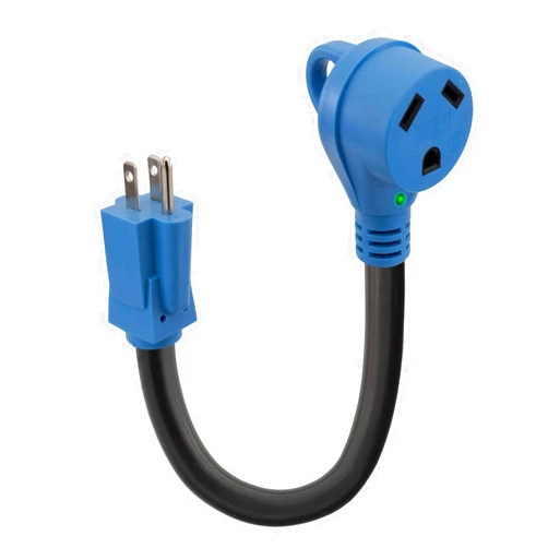 RecPro RV Power Adapter | 15A Male to 30A Female | LED Indicator Light | Grip Style Plug