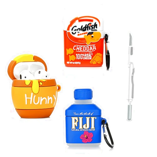 XMBYGY (3Pack) Case for AirPods 2nd/1st Generation with Cleaning kit, XMBYGY Cute Skin Design Silicone Cartoon Charging Case Protective Covers with Keychain for AirPods 1/2 Earbuds (H+G+F)