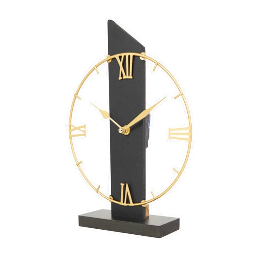 Deco 79 Wooden Abstract Decorative Clock Mantel Clock with Angled Post Backing, Tabletop Clock 9