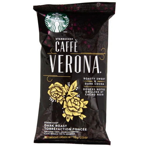 Starbucks SBK11018192 Drip-Brewing Single Pot Portions Caffe Verona Ground Coffee Packets, Dark Roast (Pack of 18)