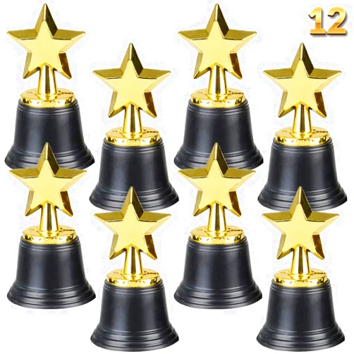 Bedwina Star Trophy Awards - Pack of 12 Bulk - 4.5 Inch, Gold Award Trophies for Kids Party Favors, Props, Rewards, Winning Prizes, Competitions for Kids and Adults