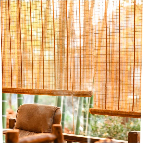 FMNV Bamboo Curtain, Natural Bamboo Roller Shutter, Retro Bamboo Blinds, Partition Curtain, Light Filtering Roman Shutters, Sun Shade Decoration Curtain, for Indoor/Outdoor/Garden