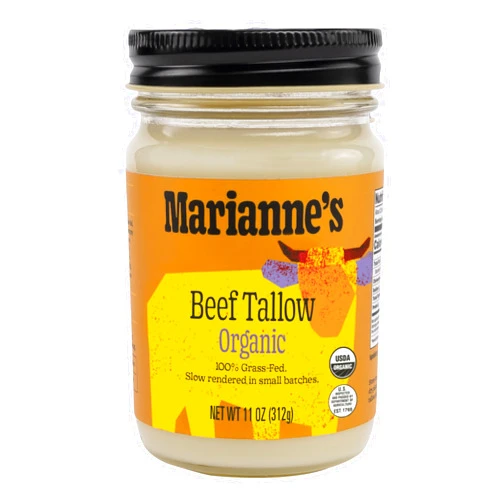 Marianne's Harvest Marianne’s Organic Beef Tallow: 100% Grass-Fed Cooking Fat for Roasting, Frying & High-Heat Cooking, Rich Savory Flavor, Pasture-Raised USA Cattle, USDA Organic