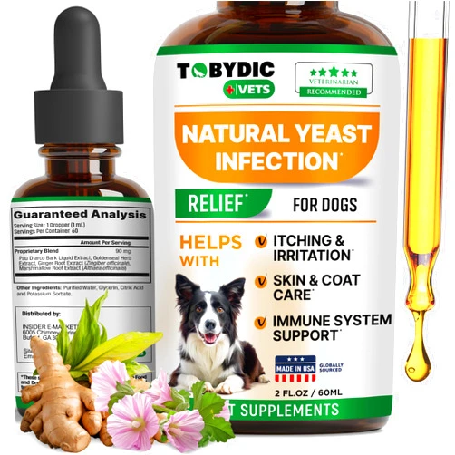 TOBYDIC Natural Dog Yeast Infection Relief - Itchy Skin & Ear Treatment - Reduces Irritation & Relieves Itching and Allergy - Herbal Medicine Drops Supplement - Made in USA