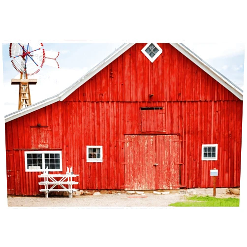 YongFoto Red Barn Wooden House Backdrop 10x8ft Vintage Warehouse Farmhouse Windmill Blue Sky Western Countryside Cowboy Photography Background Party Banner Decor Portraits Photoshoot Wallpaper Props
