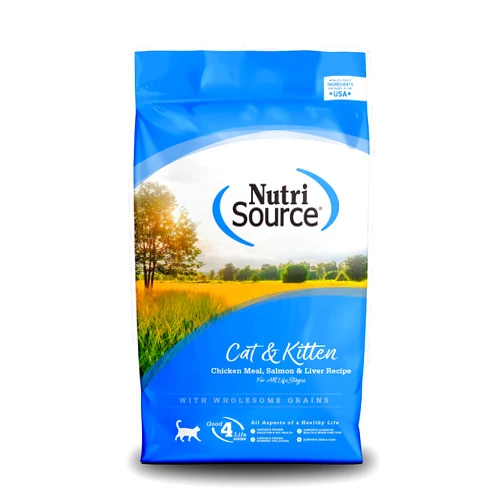 NutriSource Cat & Kitten Food, Made with Chicken Meal, Salmon and Liver, with Wholesome Grains, 6.6LB, Dry Cat Food