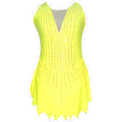 HGWBFB Figure Skating Dress Women Girl Competition Ice Skating Handmade Crystal Sleeveless, 14Years,Yellow