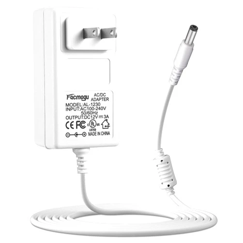 Facmogu 12V 3A Power Supply Adapter, AC 100-240V to DC 12 Volt Wall Plug Transformers, 36W Power Supply Adaptor with AC to DC Barrel Connector 5.5x2.5mm & 5.5x2.1mm, Power Cord Length 150cm/ 4.92 Feet