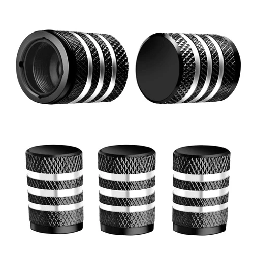 DECURCAR Tire Valve Stem Cap Cover - (5 Pack) Tire Air Caps Metal with Plastic Liner Corrosion Resistant Leak-Proof for Car Truck Motorcycle SUV and Bike Black