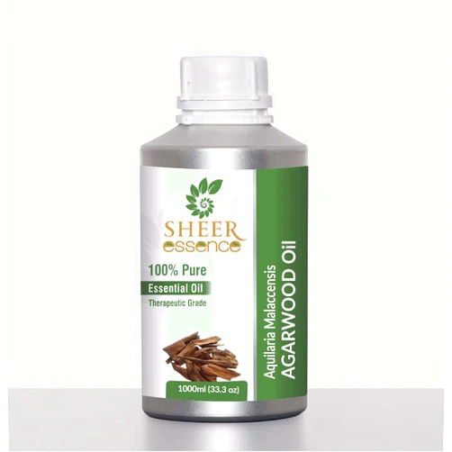 Sheer Essence Indian Agarwood (Oud) Essential Oil (Undiluted & Uncut - 100% Pure) - 33.8oz Aluminium Bottle - Therapeutic Grade Perfect for Natural Perfumery, Aromatherapy, Incense & More!