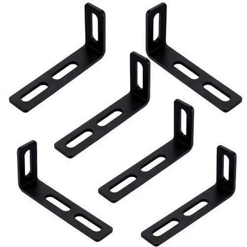 SYBDXJ 6 Pcs Adjustable Slotted L Brackets, Black L Shaped Bracket with 3 Slots Holes, 4¼ x 2 inch Metal 90 Degree Joint Right Angle Corner Brace, Support Connector Brackets for Fixing Wood Furniture (A)
