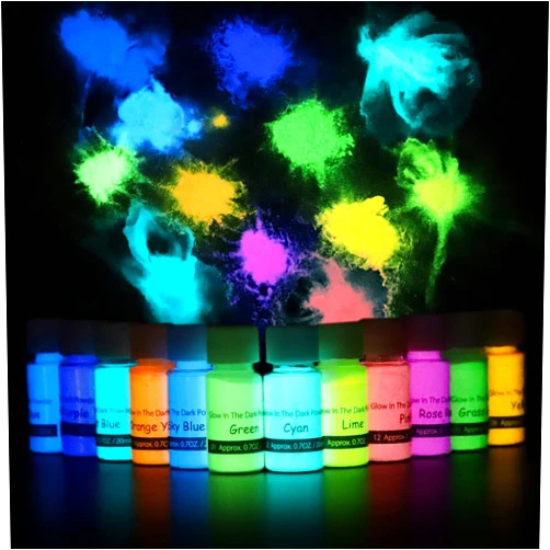 DEWEL Glow in The Dark Pigment Powder, 12 Colors Luminous Powder Set for Epoxy Resin, Fine Arts, DIY Crafts, Nail Art, Halloween, Party - 20g Each, 240g Total, Safe and Long Lasting