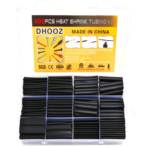 DHOOZ 400 Pcs Wire Heat Shrink Tubing Kit With Adhesive lined, Industrial Heat-Shrink Tubing for Wires, 3:1 Marine Grade Heat Shrink Wrap, Premium Large Electrical Waterproof Heat Shrink Tape-Black by DHOOZ