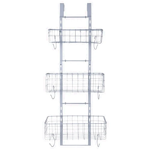 HUIFAHUO Detachable 3-Basket Over The Door Organizer, Heavy Duty Iron Hanging Shelf Door Back Storage Organizer Rack for Kitchen, Bathroom (Grey).