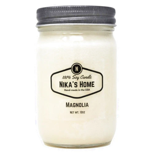 Nika's Home Magnolia Soy Candle 12oz Mason Jar Non-Toxic White Soy Handmade, Long Burning 50-60 Hours Highly Scented All Natural, Clean Burning Large Candle Gift Décor