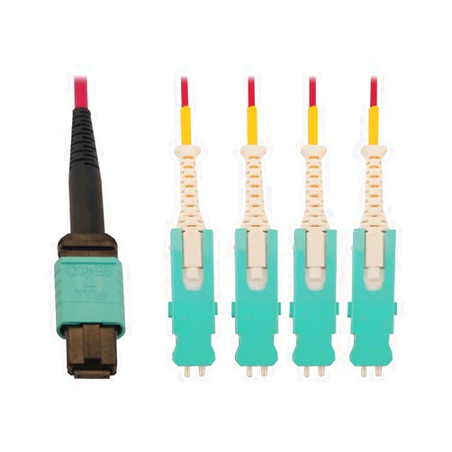 Tripp Lite Breakout Multimode Fiber Cable 400G 50/125 OM4, MTP/MPO-PC to 4X Duplex SN-PC for OSFP/QSFP-DD Transceivers, Magenta LSZH, 6.6 Feet / 2 Meters, Lifetime Limited Warranty (N845-02M-4S-MG)