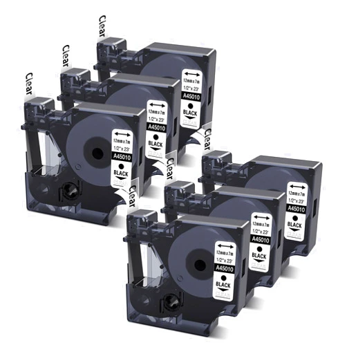 COLORWING Compatible with DYMO D1 Label Tape Black on Clear Replace for DYMO Label Maker Refills 45010 S0720500, 1/2Inch x 23Ft for Dymo LabelManager 160 210D 280 360D Label Maker, 6-Pack