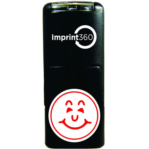 Supply360 AS-IMP2000 Round Teacher Stamp - Smiley Face Design #1, Red Ink, Durable, Light Weight Self-inking Stamp, 5/8
