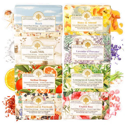 Wavertree & London Assorted Favorites 8 Bars Scented Natural Soap Bars, 7oz Each Moisturizing French Triple Milled Soap Bars Enriched with Shea Butter and Pure Plant Oils | All Body & Bath Soap
