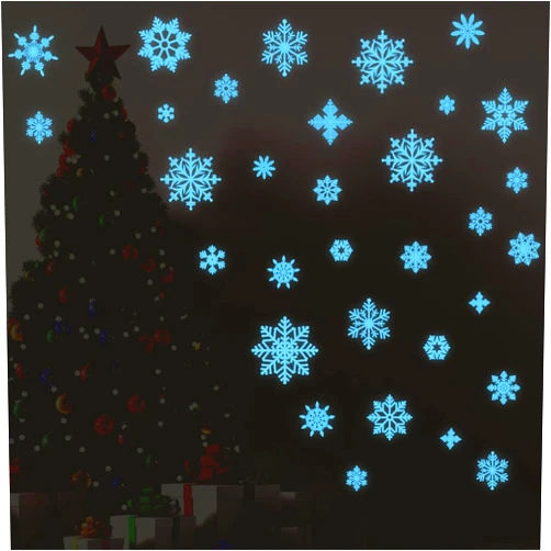 Demonwer Blue Luminous Snowflake Wall Decals - Glow in the Dark Christmas Snowflake Wall Stickers - Removable Wall Decoration for Home, Office, Parties