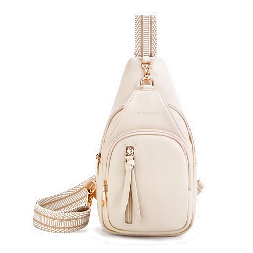 Missnine Sling Bag for Women Anti-thief Crossbody Fanny Pack Small PU Leather Chest Bag with Adjustable Strap for Travel