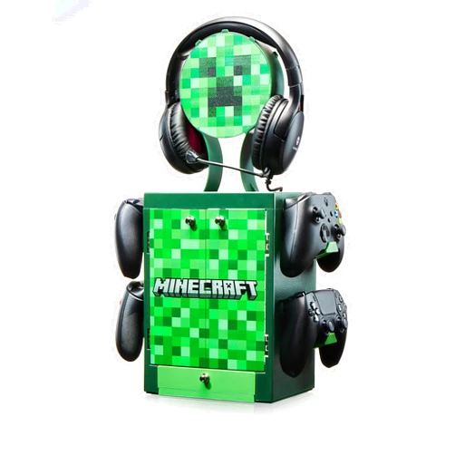 Numskull Official Minecraft Gaming Accessory Locker & Storage Stand – Holds 10 Games/DVDs, 4 Controllers, Headset, and Accessories – Durable & Compact Organizer – Official Minecraft Merchandise