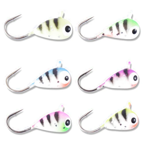 BASSDASH Tungsten Ice Fishing Jigs with Glowing Paint Fishing Lures for Winter Ice Jigging Crappie Bluegill, 6-Pack