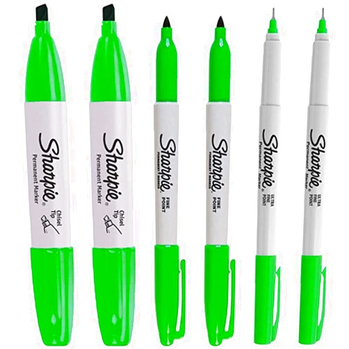 SHARPIE Permanent Markers, 6 Pack Assorted Sizes, Ultra Fine Tip, Fine Tip and Chisel Tip Permanent Markers (Lime Green)