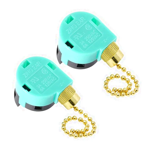 Aoprofree Ceiling Fan Switch Zing Ear ZE-268S6 Pull Chain Switch 3 Speed 4 Wire Pull Chain Switch Control Ceiling Fan Replacement Speed Control Switch, Gold 2PCS