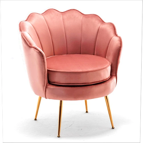 Container Furniture Direct Velvet Barrel Accent Chair with Scalloped Silhouette and Gold Metal Legs, Decorative Piece Suitable for Traditional, Modern, and Contemporary Spaces, Rose