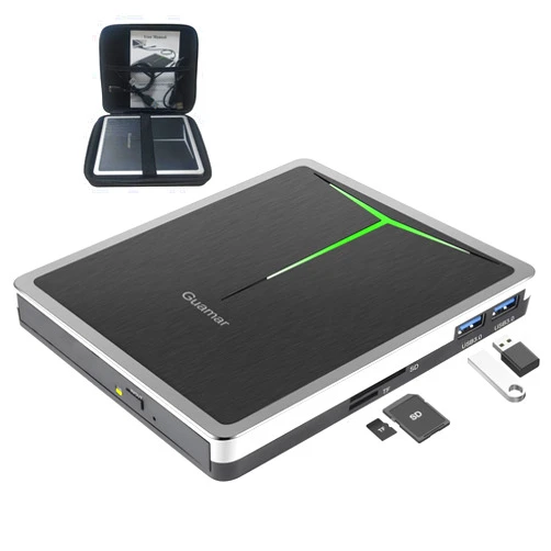 Guamar External CD DVD Drive, USB C CD Burner DVD Player for Laptop with SD TF Slot 2 USB Ports, Portable Optical Disk Drive CD/DVD ROM Reader for PC Mac Desktop Windows 11