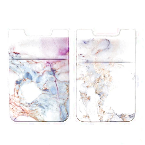 Obbii 2Pack Phone Card Holder Stretchy Lycra Wallet Pocket Credit Card ID Case Pouch Sleeve 3M Adhesive Sticker on iPhone Samsung Galaxy Android Smartphones (Pink Marble & White Golden Marble)