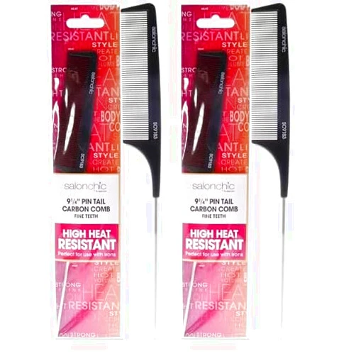 Salonchic Pin Tail Carbon Comb High Heat Resistant 9.25 - Fine Teeth Comb Unisex 1 Pc (Pack of 2)