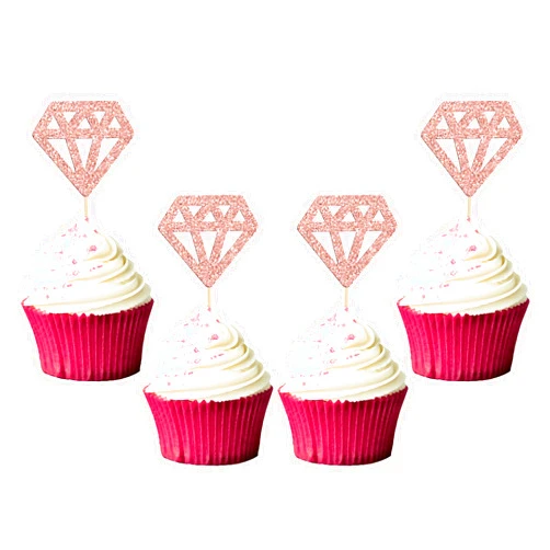 Gyufise 36Pcs Diamond Cupcake Toppers Glitter Diamond Cupcake Picks for Bridal Shower Engagement Wedding Anniversary Birthday Party Cake Decorations Supplies Rose Gold