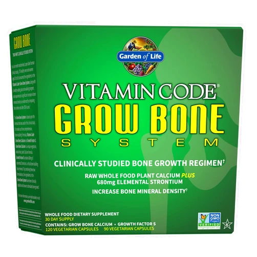 Garden of Life Calcium Supplement - Vitamin Code Grow Bone Made with Whole Foods, Strontium, Magnesium, K2 MK7, Vitamin D3 & C Plus Probiotics for Gut Health, 30 Day Supply