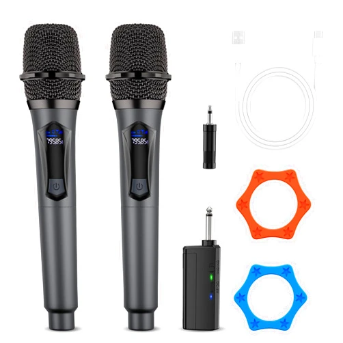 AURGIC Wireless Microphone,Professional Dual Handheld Cordless Dynamic Mic System with Rechargeable Receiver,Plug & Play,Compatible with karaoke machines and PA systems for Speech,Church,Wedding,DJ,Party