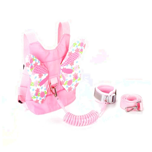 ZENQAI Toddler 3 in 1 Harness Leashes + Anti Lost Wrist Link, Baby Leash Butterfly Wings Suitable for 1~3 Years Girls,Kids Walking Assistant Wristband Strap Tether for Outdoor (Pink)