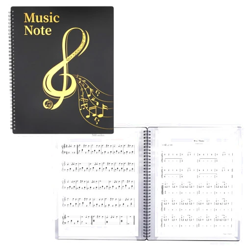MUQING Music Folder for Sheet Music, 30 Sleeves 60 Pages, Blank Spiral Music Binder for Sheet Music and Documents Organizer, 8.5x11 Inch, Band Sheet Music Holder (Black)
