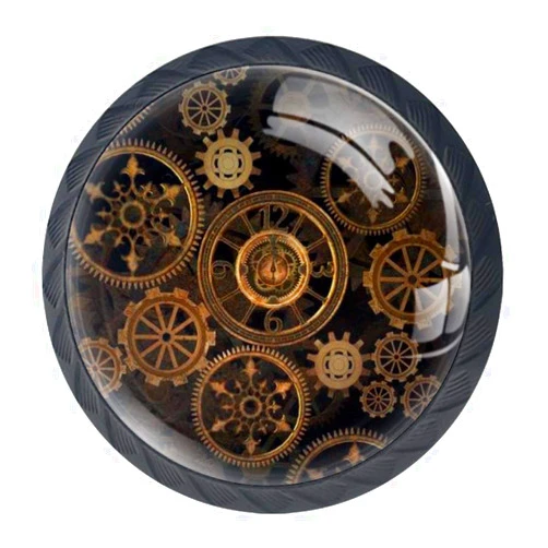 DJROW Steampunk Gears Background Drawer Knob Pull Handle Round Cabinet Drawer Pulls Cupboard Knobs with Screws,4 Pieces
