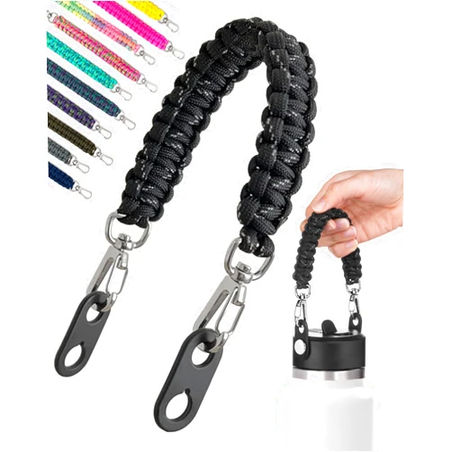 Gearproz Paracord Handle for Hydro Flask Lids - Fits Wide and Standard Mouth Bottles, 12oz to 64oz - Water Bottle Handle, Shoulder Strap, Easy to Install, Perfect for Carrying & Walking