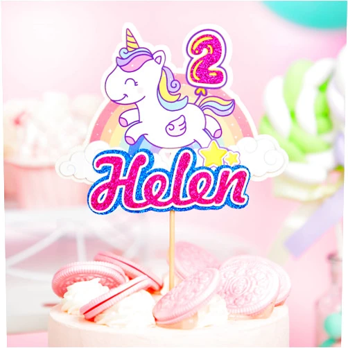 DOLPHIN CUSTOM Personalized unicorn Cake Topper, Unicorn Cake Topper for Birthday Party Decorations, Glitter colors, Custom Name & Age Cake Topper, Birthday, Bride, Marry, Wedding, Graduate,Baby shower