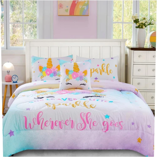 Cokouchyi Twin Size Comforter Set for Girls, 6-Piece Bed in a Bag, 3D Colorful Unicorn Bedding Comforter Sheet Set, Ultra Soft and Fluffy, Pink & Rainbow Color