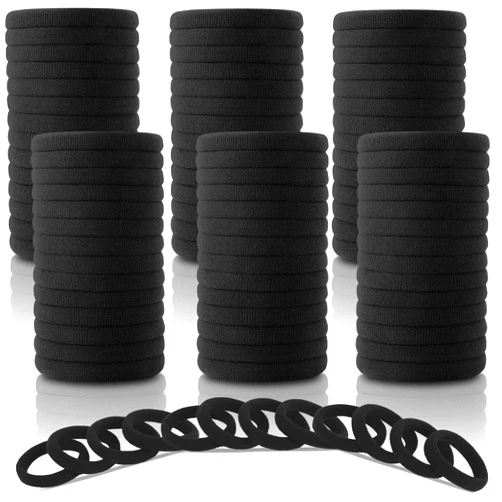 DWKFEOQ 120PCS DWKFEOQ Black Hair Ties for Women Girls, Elastic Ponytail Holders, Cotton Seamless Hair Bands, No Damage for Thick Hair, 1.8 Inch in Diameter (Black)