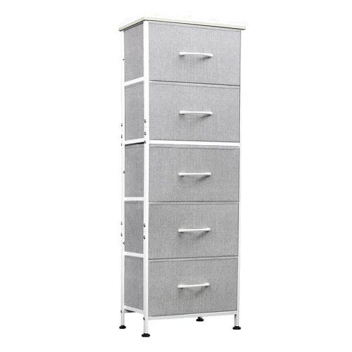 WLIVE Fabric Dresser, 5-Drawer Tall Dresser for Bedroom, Storage Dresser Organizer with Fabric Bins, Wood Top, Sturdy Steel Frame, Chest of Drawers for Closet, Hallway, Light Grey